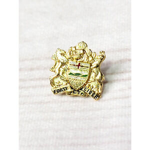 Vintage Alberta Coat Of Arms Fortis Et Liber Gold Lapel Pin